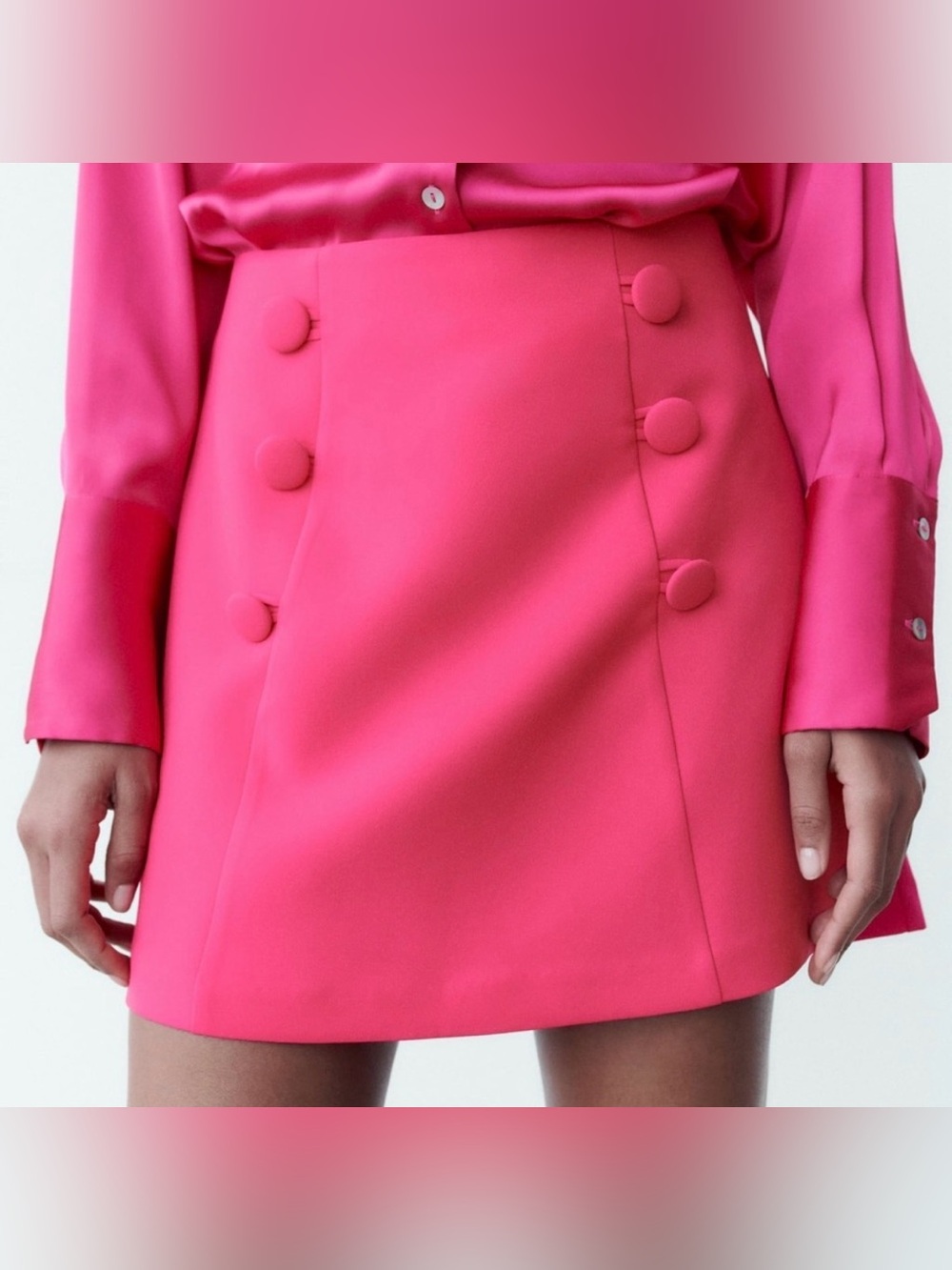 Zara Fuchsia Button Detail Mini Skirt XS Hot Pink High Waisted Barbiecore